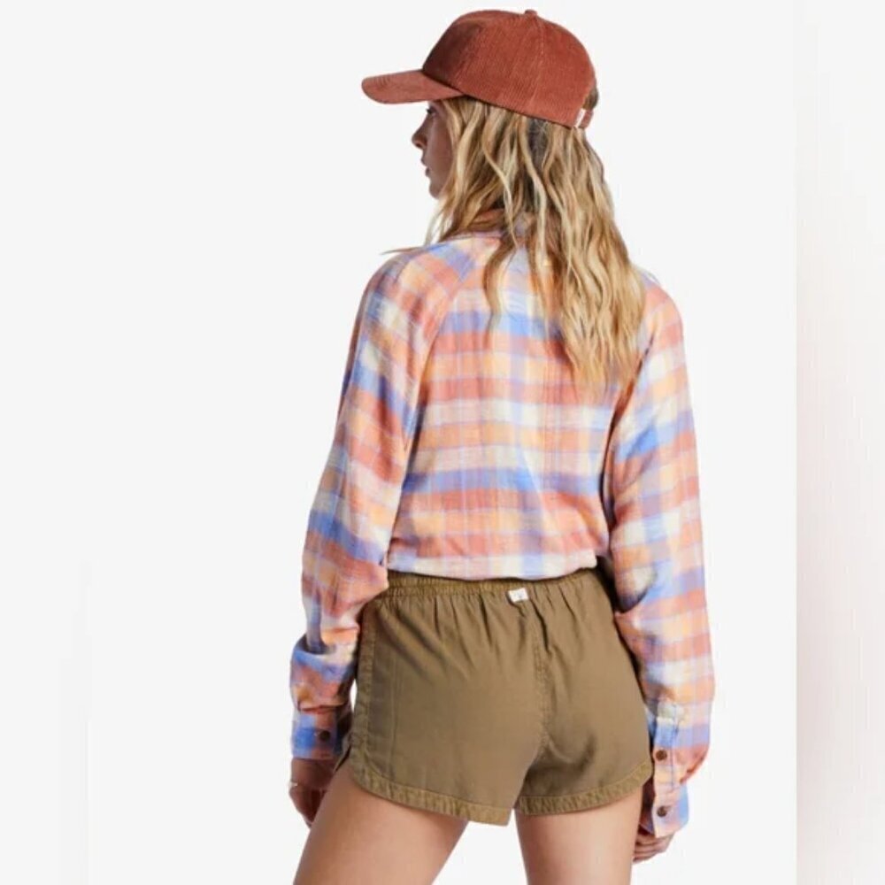 NWT Billabong Best Time Oversized Blue Plaid Button Up Shirt - Picture 2 of 4